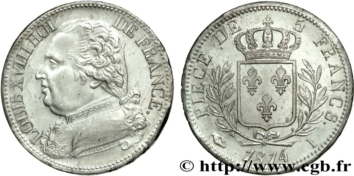 5 francs Louis XVIII, buste habillé 1814  Limoges F.308/6 SPL 