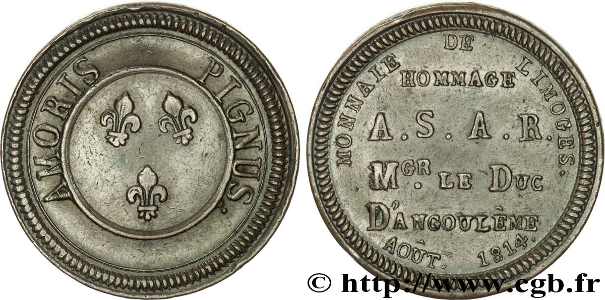 Monnaie de visite de la Monnaie de Limoges par le duc d Angoulême 1814 Limoges VG.2369  EBC 