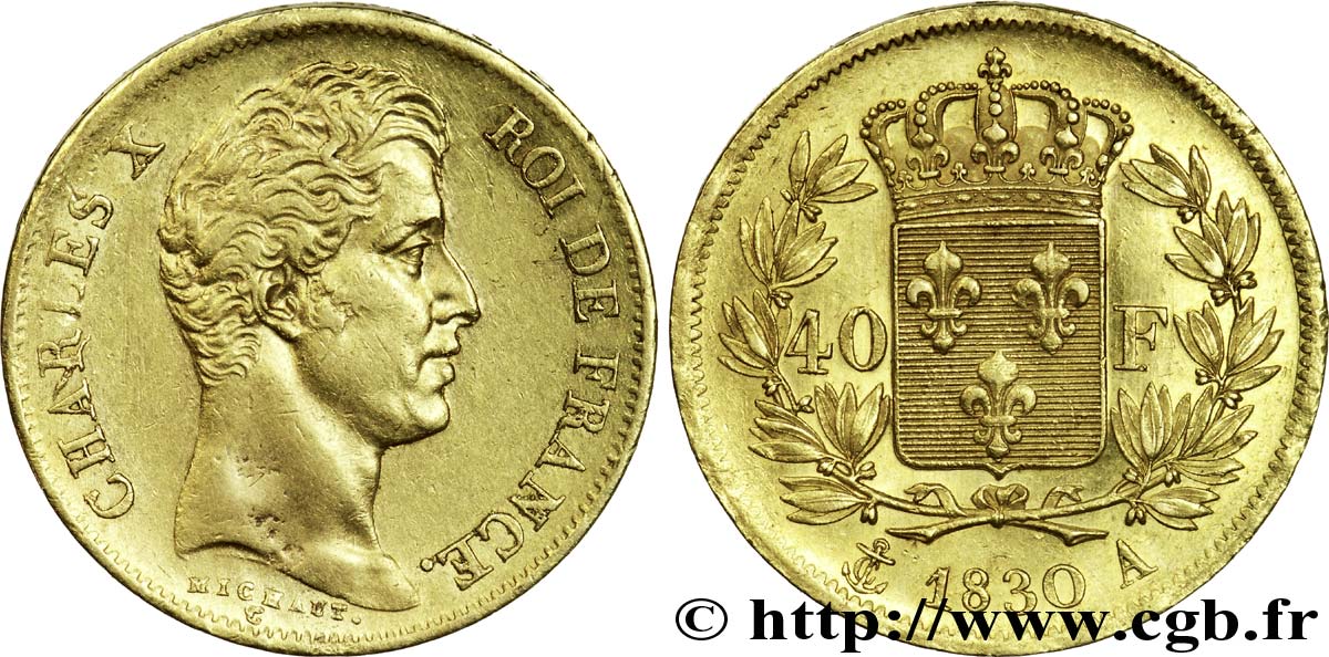 40 francs or Charles X, 2e type 1830 Paris F.544/5 MBC 