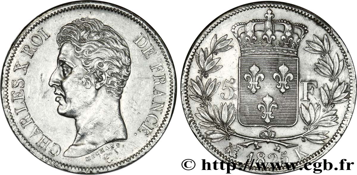 5 francs Charles X, 1er type 1825 Bordeaux F.310/9 XF 