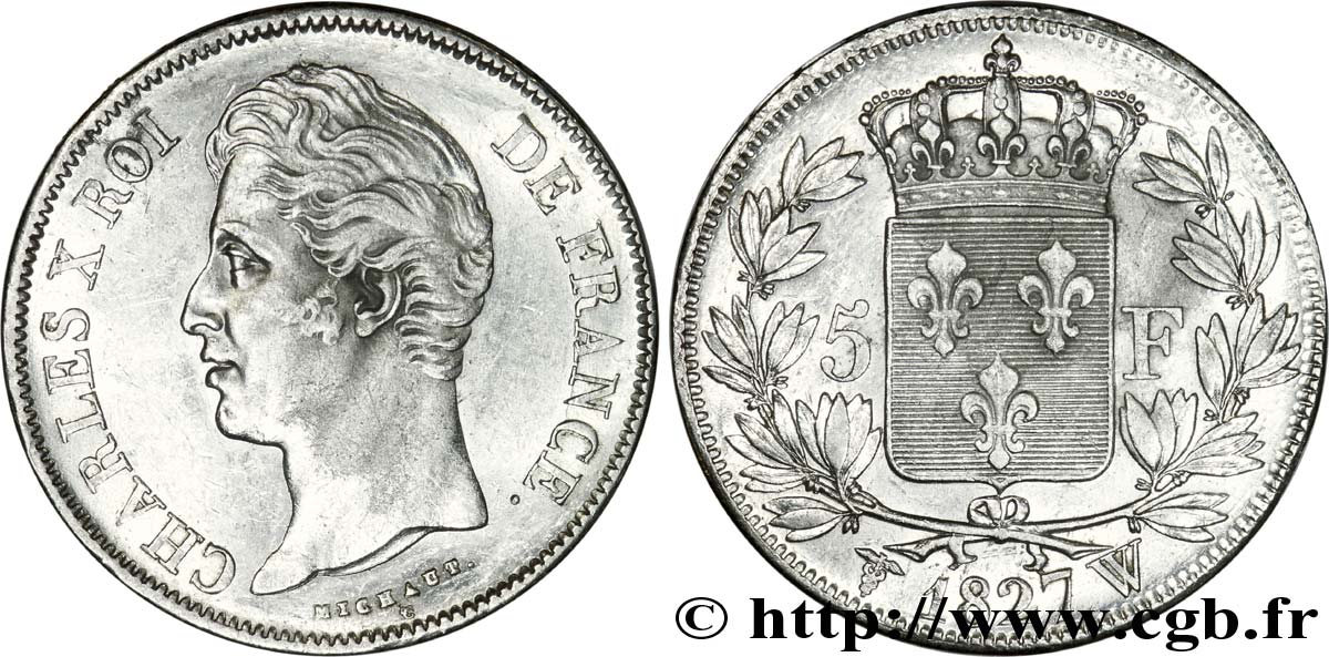 5 francs Charles X, 2e type 1827 Lille F.311/13 SPL 