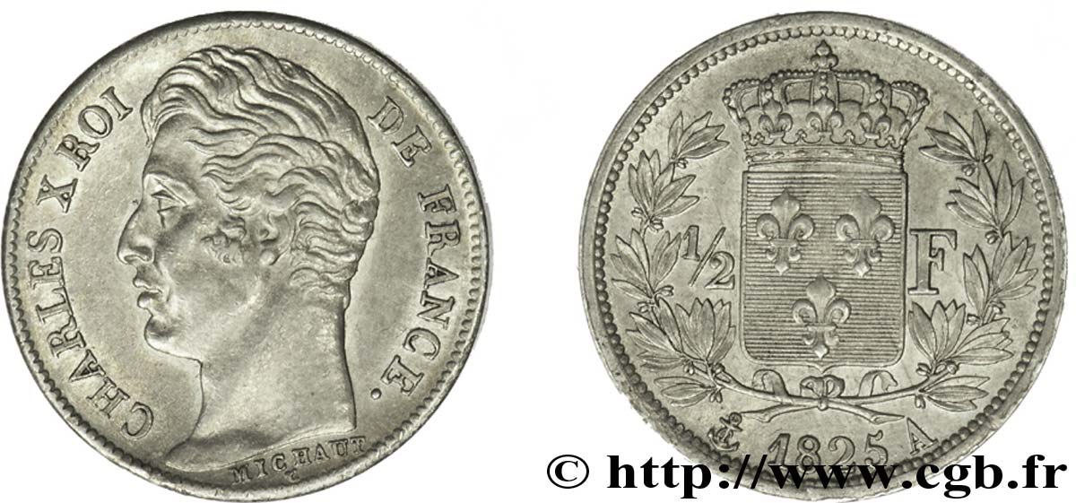 1/2 franc Charles X 1825 Paris F.180/1 MBC 