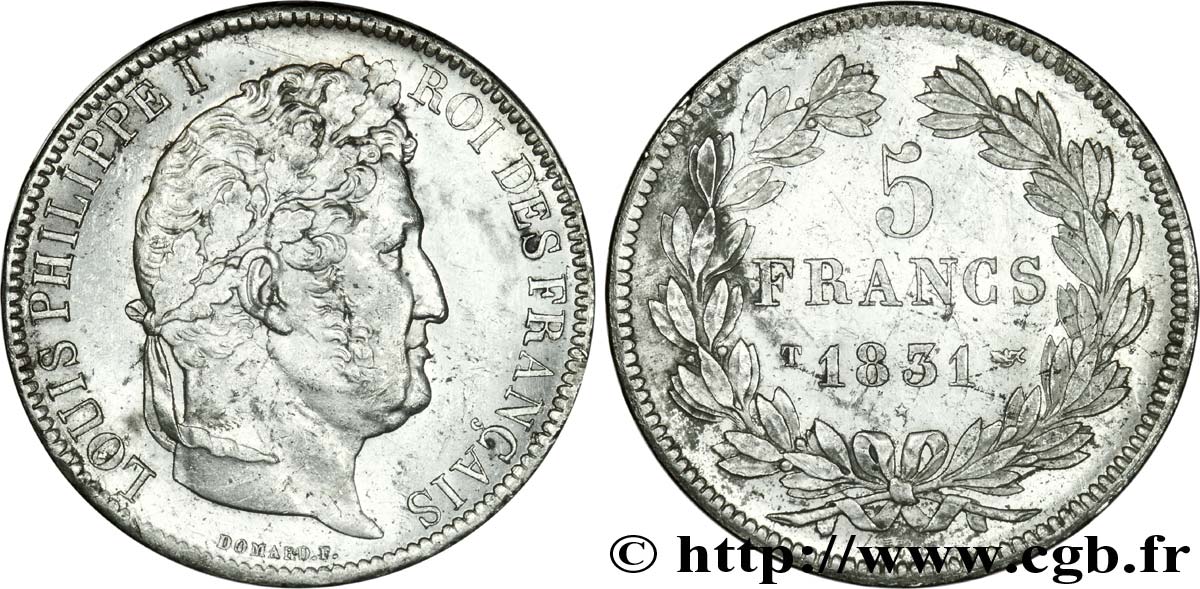 5 francs, Ier type Domard, tranche en relief 1831 Nantes F.320/12 EBC 