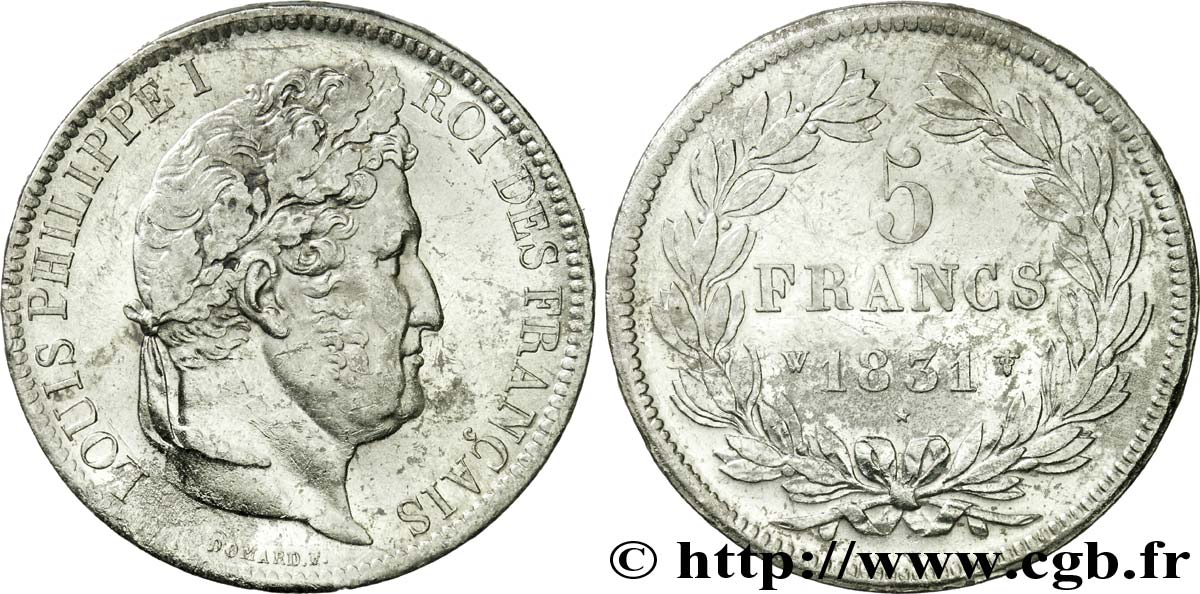 5 francs, Ier type Domard, tranche en relief 1831 Lille F.320/13 XF 
