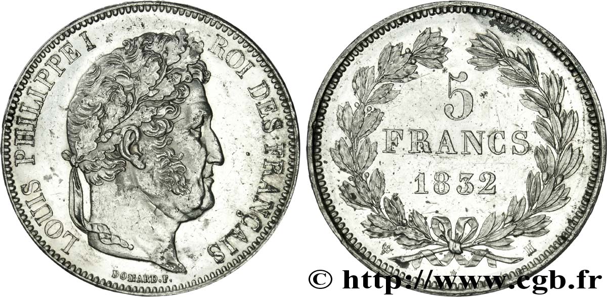5 francs, IIe type Domard 1832 La Rochelle F.324/5 SUP 