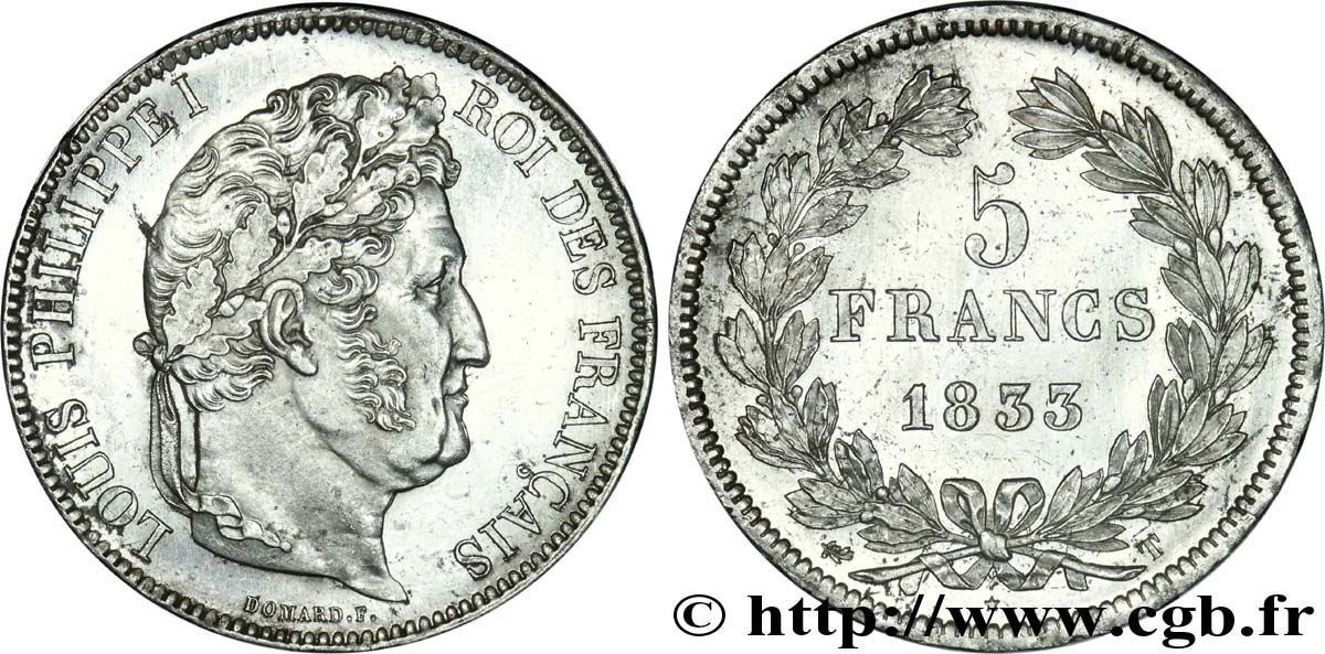 5 francs, IIe type Domard 1833 Nantes F.324/26 SPL 
