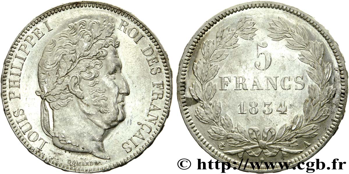 5 francs, IIe type Domard 1834 Paris F.324/29 SUP 