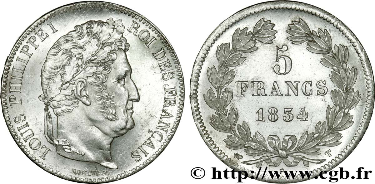 5 francs, IIe type Domard 1834 Nantes F.324/40 VZ 