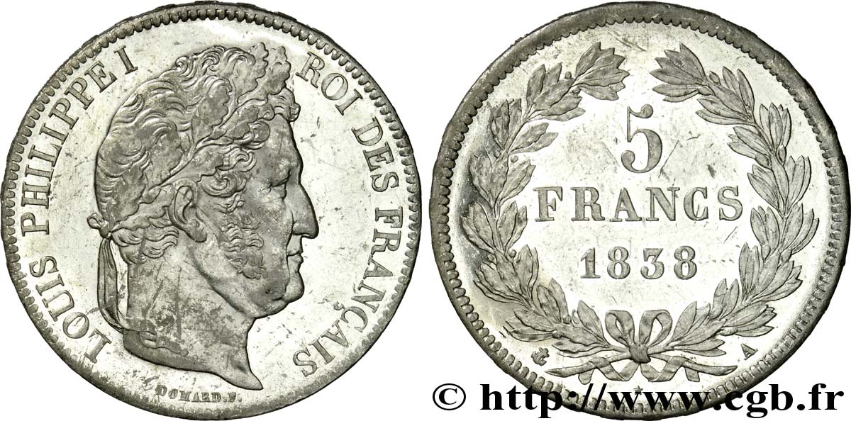 5 francs, IIe type Domard 1838 Paris F.324/68 VZ 