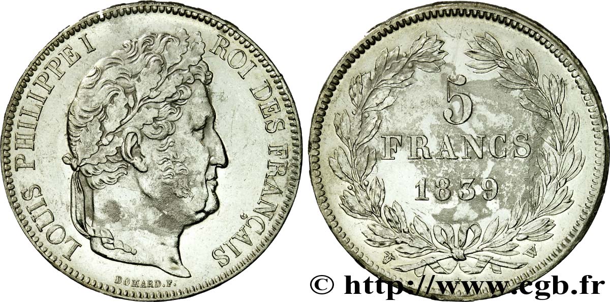 5 francs, IIe type Domard 1839 Lille F.324/82 XF 