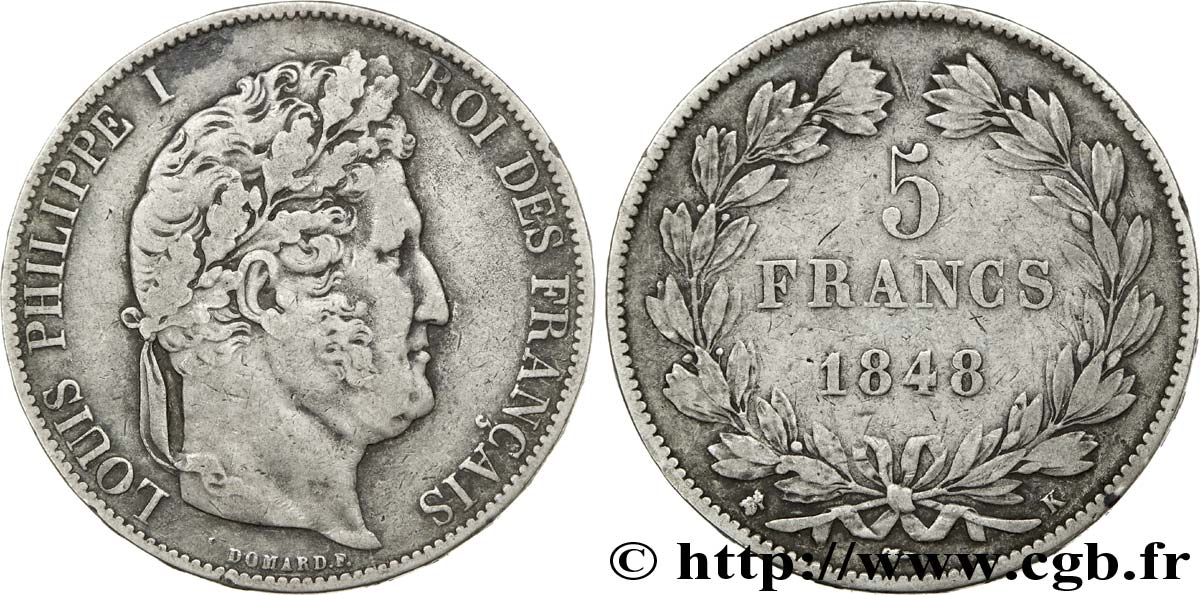 5 francs, IIIe type Domard 1848 Bordeaux F.325/19 VF 