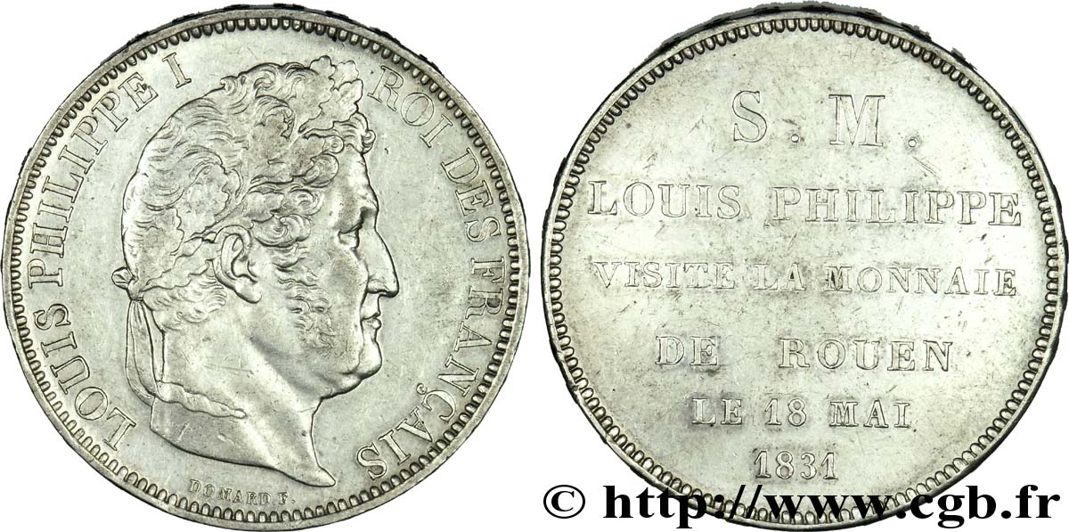 Monnaie de visite, module de 5 francs, pour Louis-Philippe à la Monnaie de Rouen 1831 Rouen VG.2825  XF 