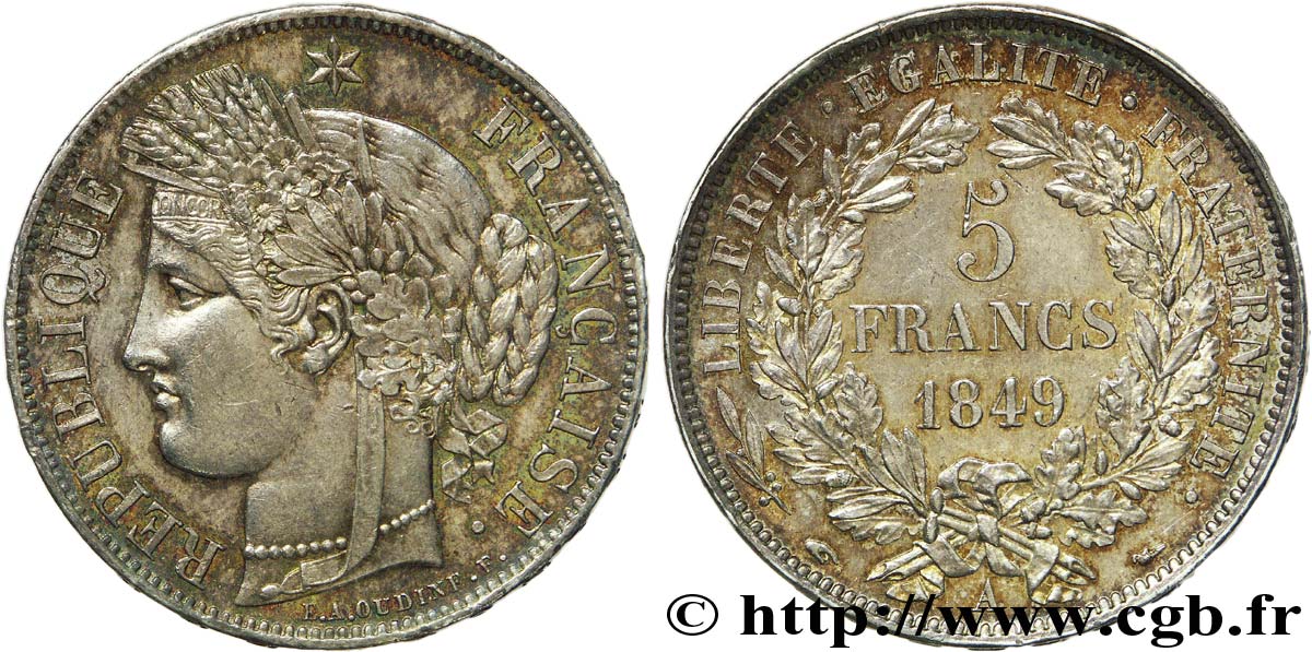 5 francs Cérès Deuxième République 1849 Paris F.327/1 SUP 