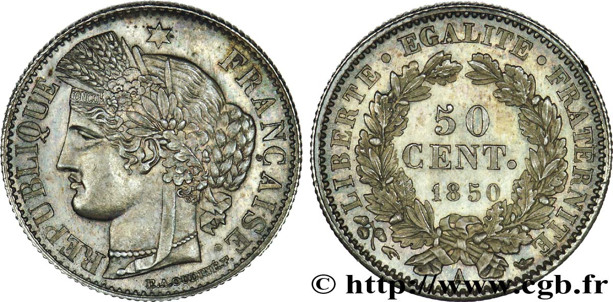 50 centimes Cérès, IIe République 1850 Paris F.184/2 SPL 