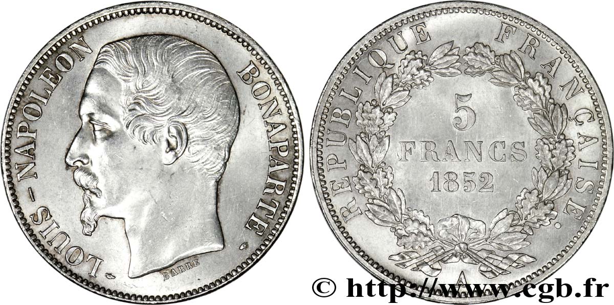 5 francs Louis-Napoléon 1852 Paris F.329/1 EBC 
