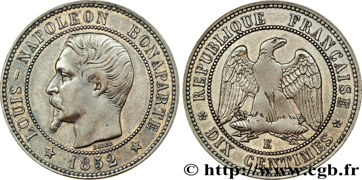 Essai de 10 centimes, Louis-Napoléon Bonaparte 1852 Paris VG.3306  SUP 