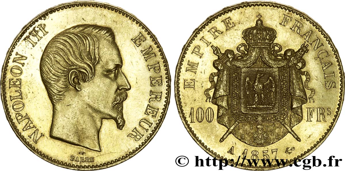 100 francs or Napoléon III, tête nue 1857 Paris F.550/4 AU 