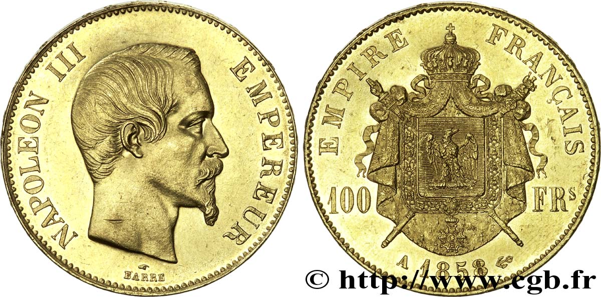 100 francs or Napoléon III, tête nue 1858 Paris F.550/5 TTB 