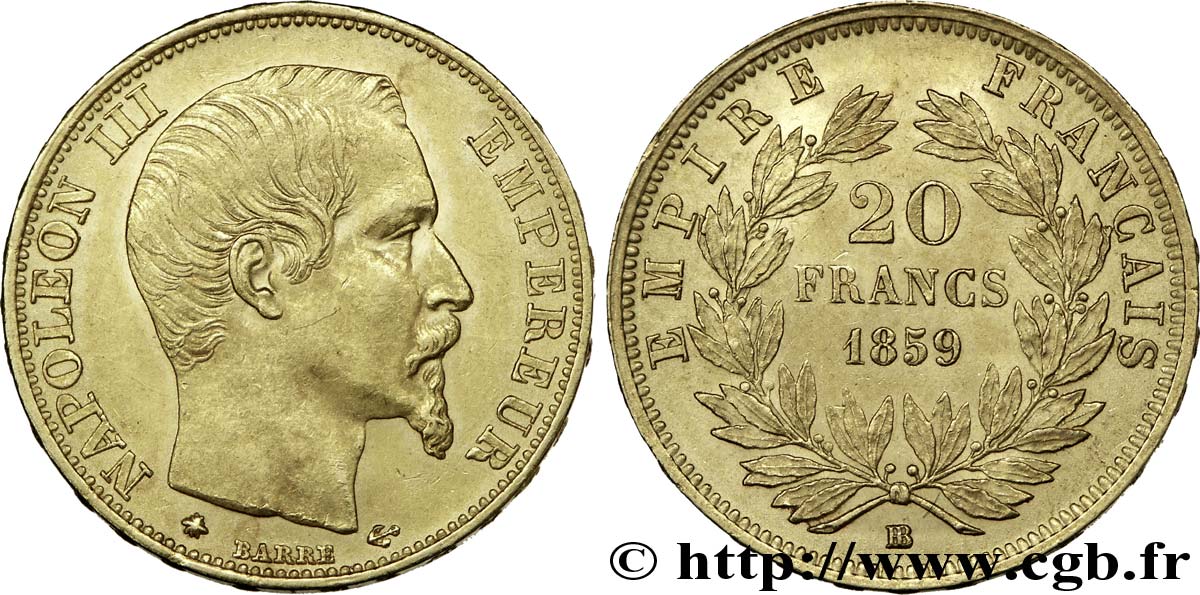 20 francs or Napoléon III, tête nue 1859 Strasbourg F.531/16 EBC 