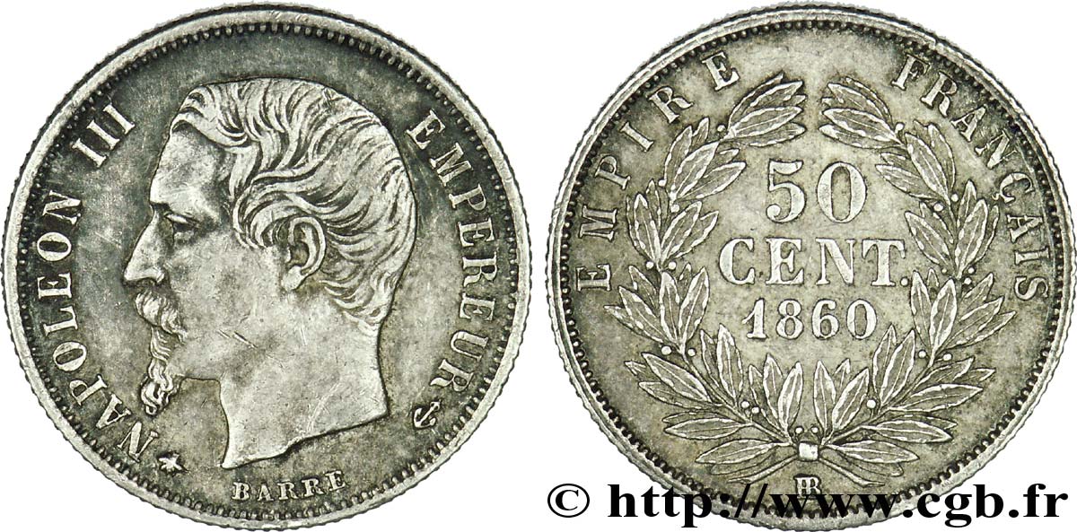 50 centimes Napoléon III, tête nue 1860 Strasbourg F.187/14 XF 