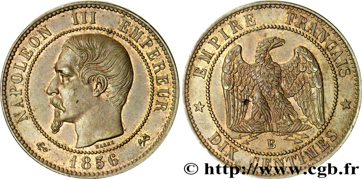Dix centimes Napoléon III, tête nue 1856 Rouen F.133/35 AU 