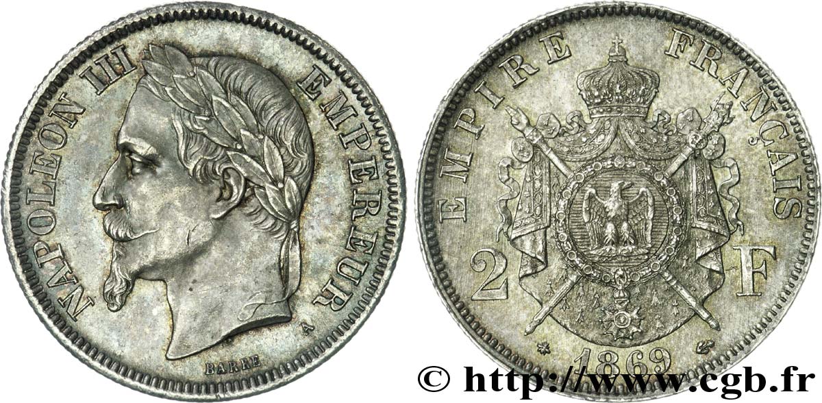 2 francs Napoléon III, tête laurée 1869 Paris F.263/10 SUP 