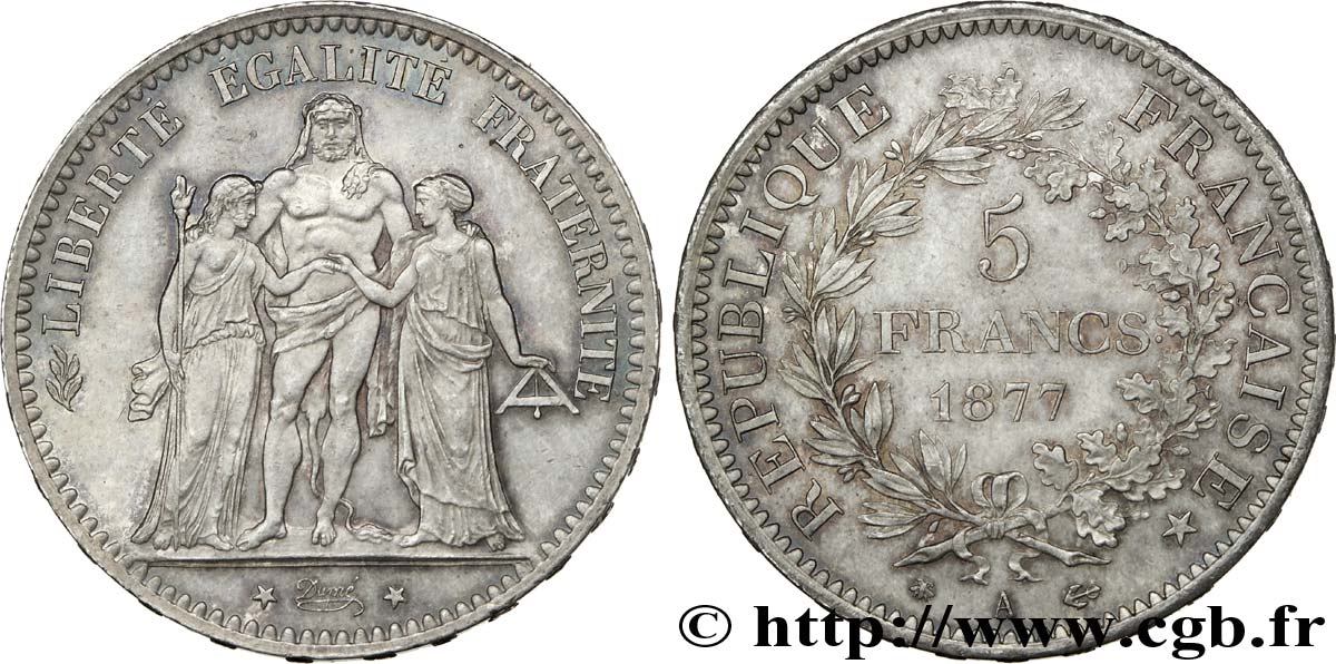 5 francs Hercule 1877 Paris F.334/19 SUP 