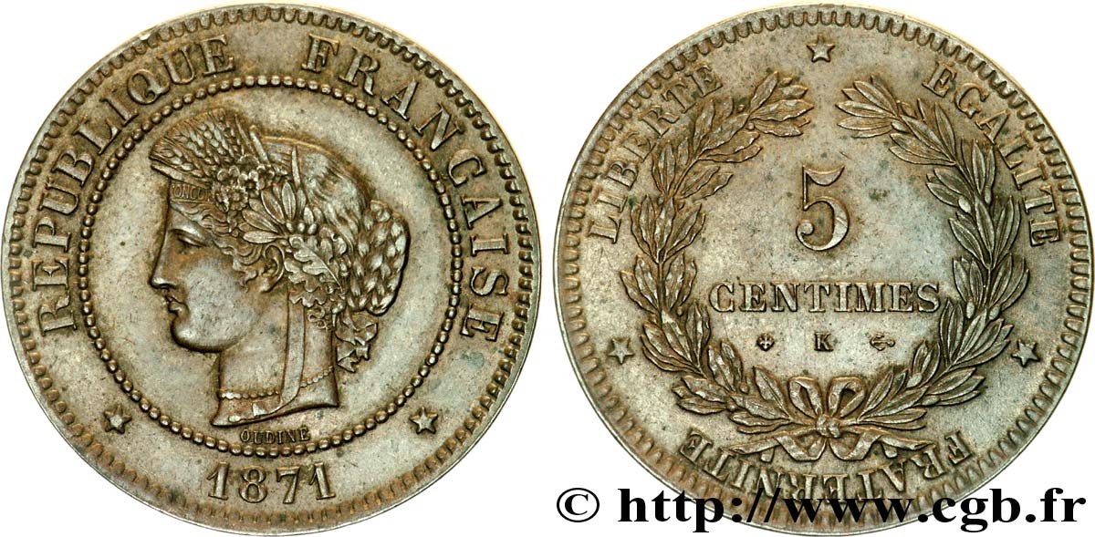 5 centimes Cérès 1871 Bordeaux F.118/3 BB 