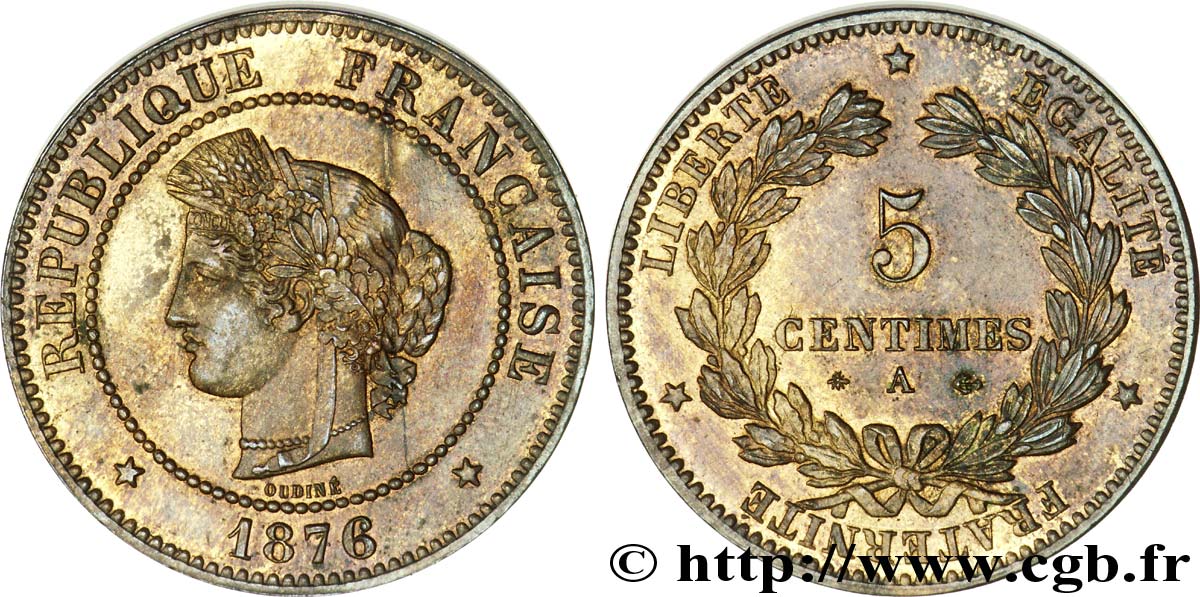 5 centimes Cérès 1876 Paris F.118/13 EBC 