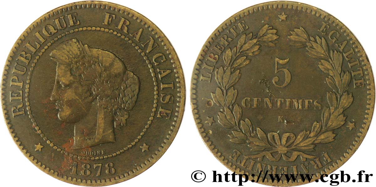 5 centimes Cérès 1878 Bordeaux F.118/18 VF 