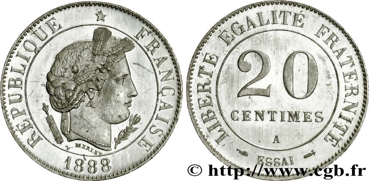 Essai - piéfort de 20 centimes Merley 1888  VG.4081  SPL 