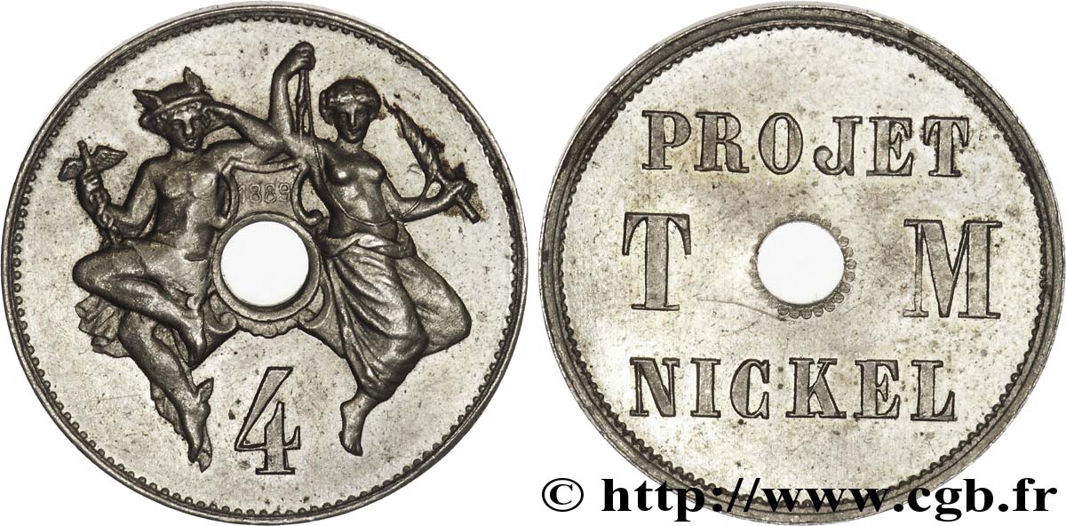 Essai de 4 centimes en nickel 1889  VG.4110  SUP 