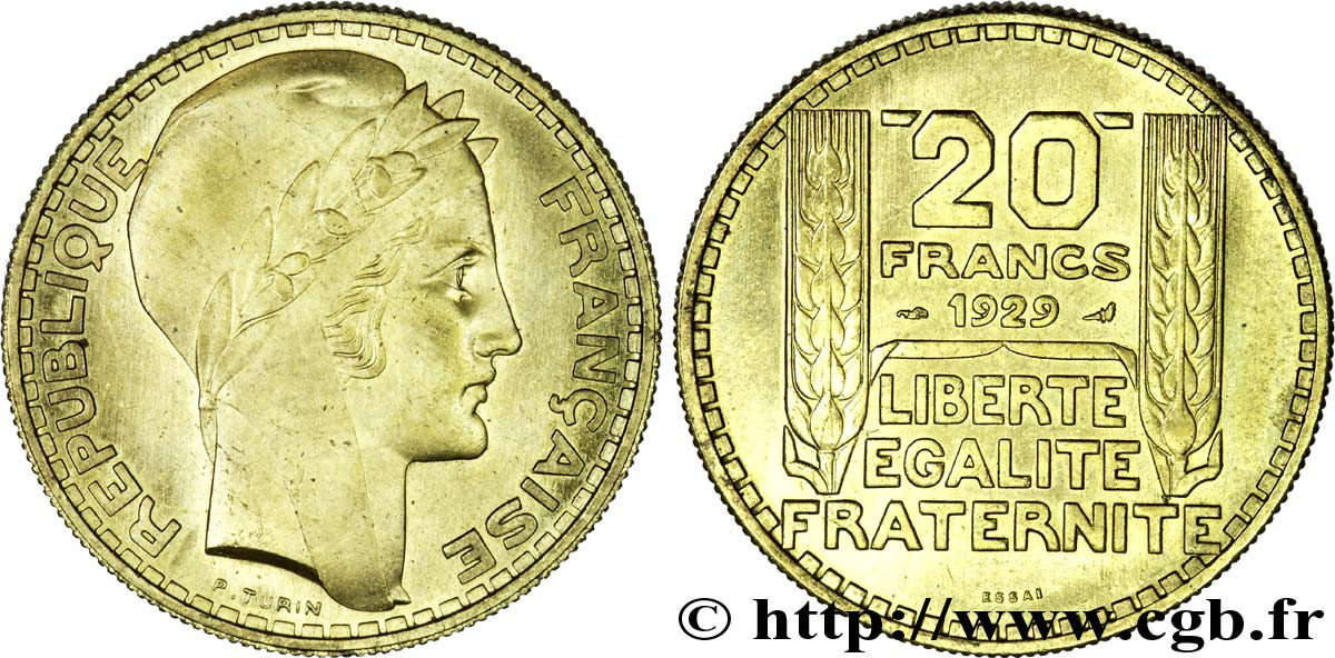 Essai de 20 francs Turin en bronze-aluminium 1929 Paris VG.5242  SPL 