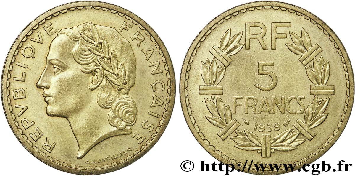 Essai de 5 francs Lavrillier en bronze-aluminium 1939  F.337/2 TTB 