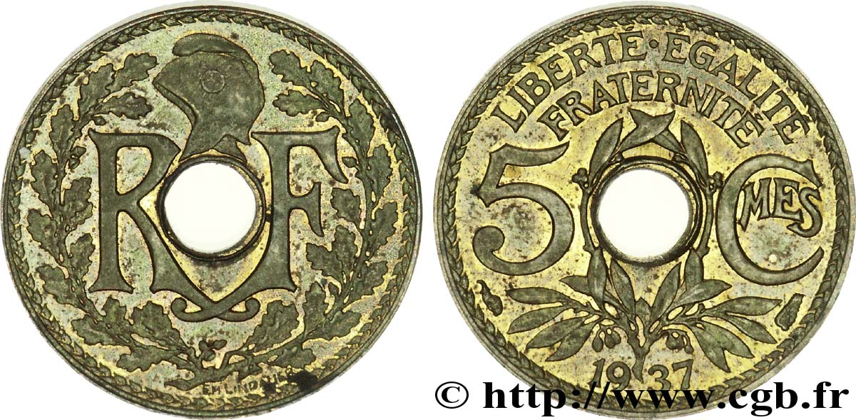Essai de métal de 5 centimes Lindauer 1937  VG.5451  SC 