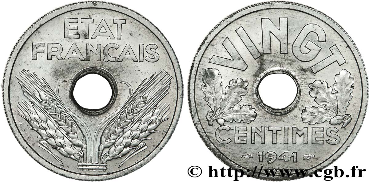 Essai de Vingt Centimes État Français, VINGT 1941  F.152/1 SC 