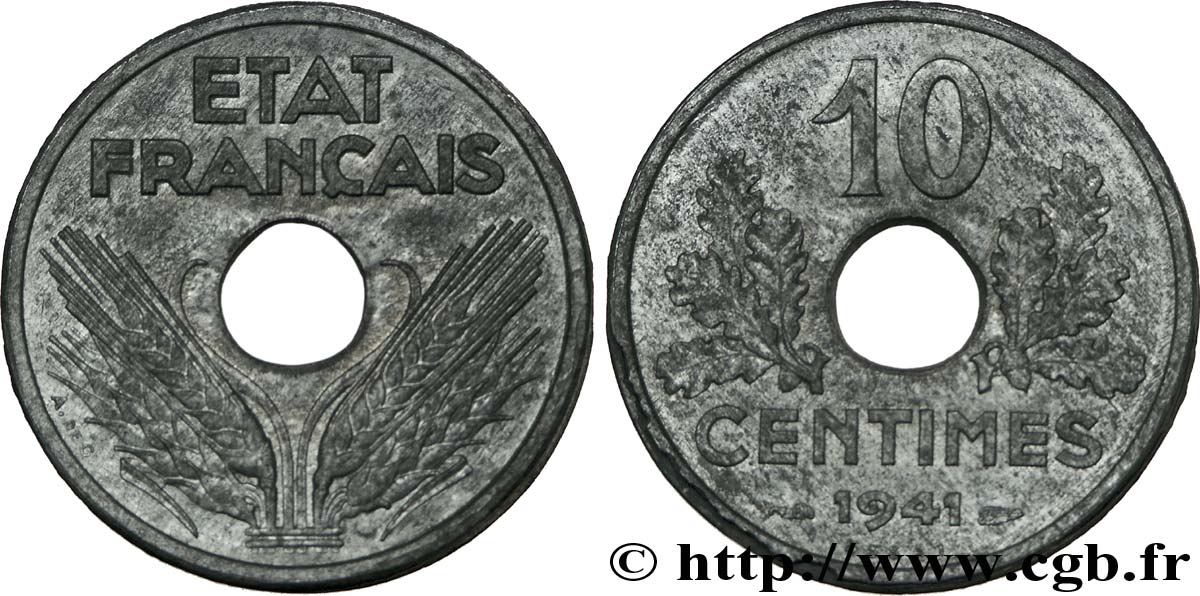 Essai - piéfort de 10 centimes 1941 Paris F.141/1P fST 
