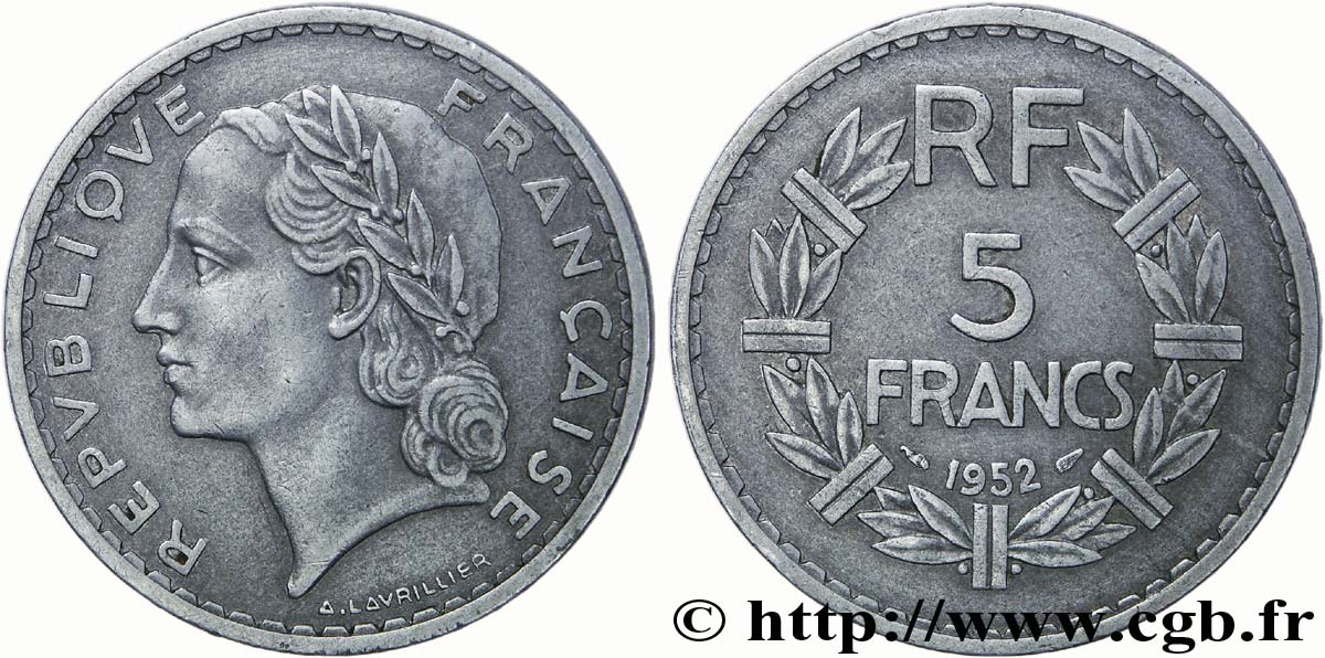 5 francs Lavrillier en aluminium 1952 Paris F.339/22 BB 