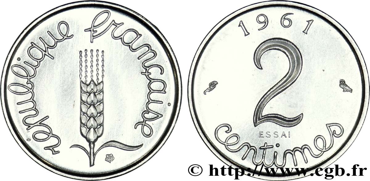 Essai de 2 centimes acier, type Épi 1961 Paris F.111/2 fST 