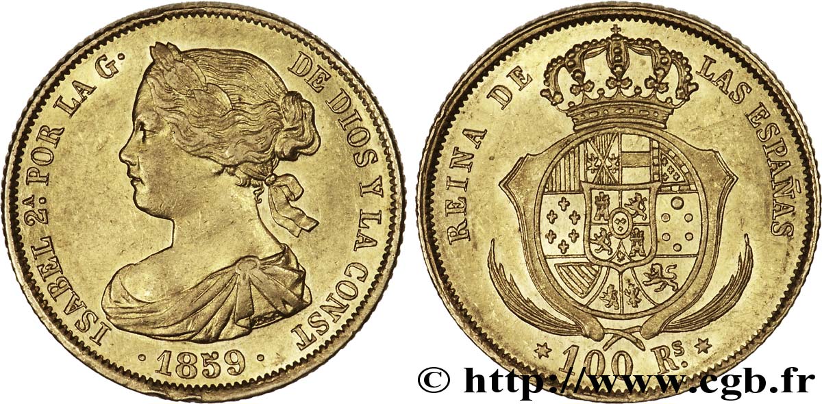 SPAIN - KINGDOM OF SPAIN - ISABELLA II 100 reales 1859 Madrid AU 