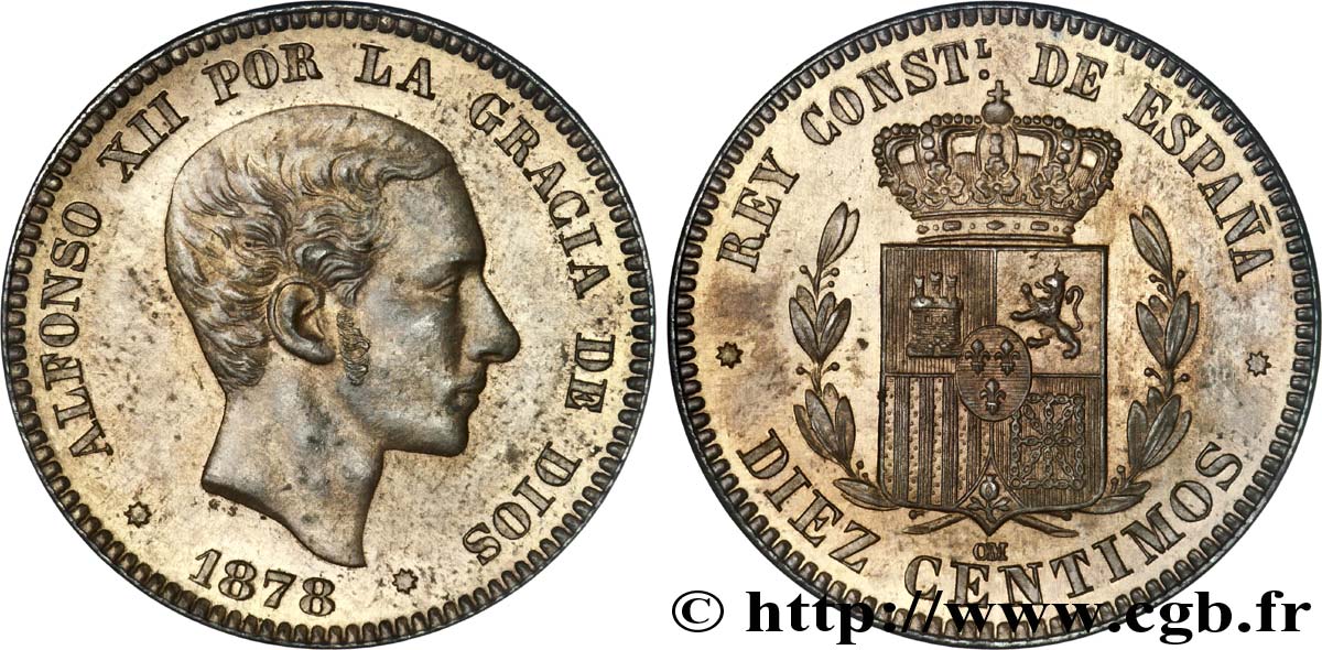 ESPAGNE - ROYAUME D ESPAGNE - ALPHONSE XIII Diez centimos 1878 Barcelone MS 