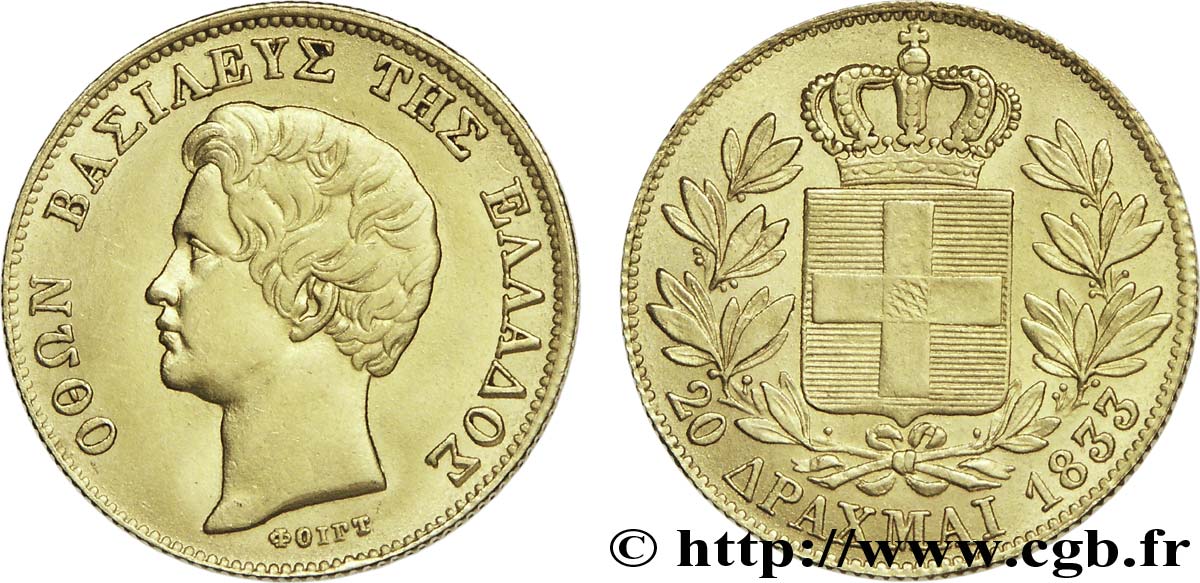 GRÈCE - ROYAUME DE GRÈCE - OTHON 20 drachmes or 1833  XF 
