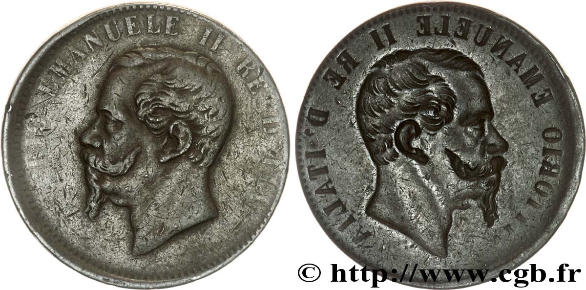 ITALY - VICTOR EMMANUEL II 10 centesimi frappe incuse n.d.  VF 