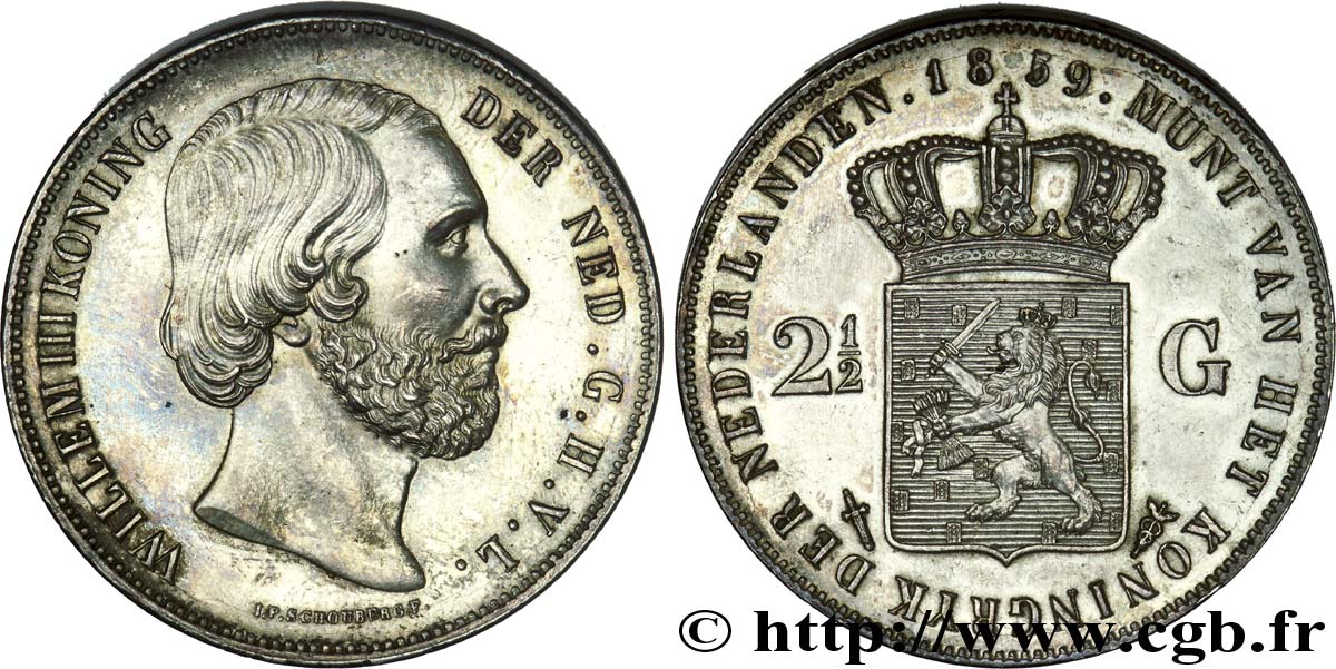 NETHERLANDS - KINGDOM OF THE NETHERLANDS - WILLIAM III 2 1/2 gulden 1868 Utrecht MS 