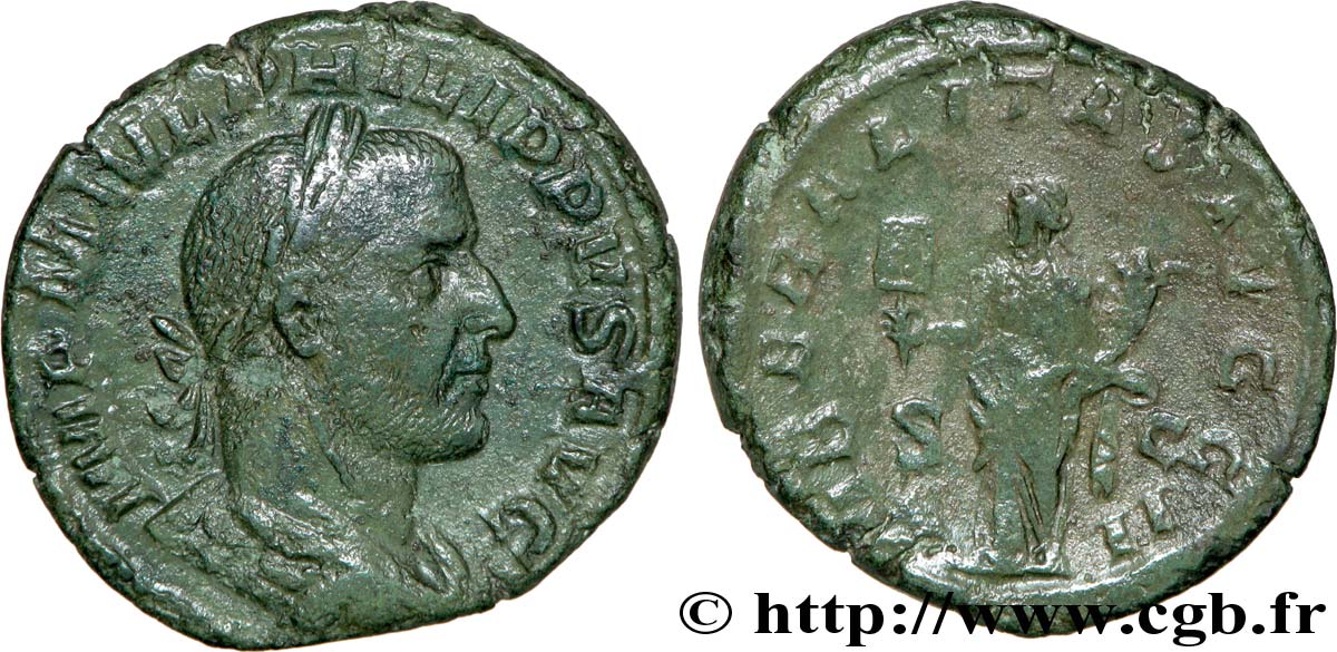 PHILIPPE Ier L&nbsp;ARABE Sesterce, (GB, Æ 31) TTB+/TTB