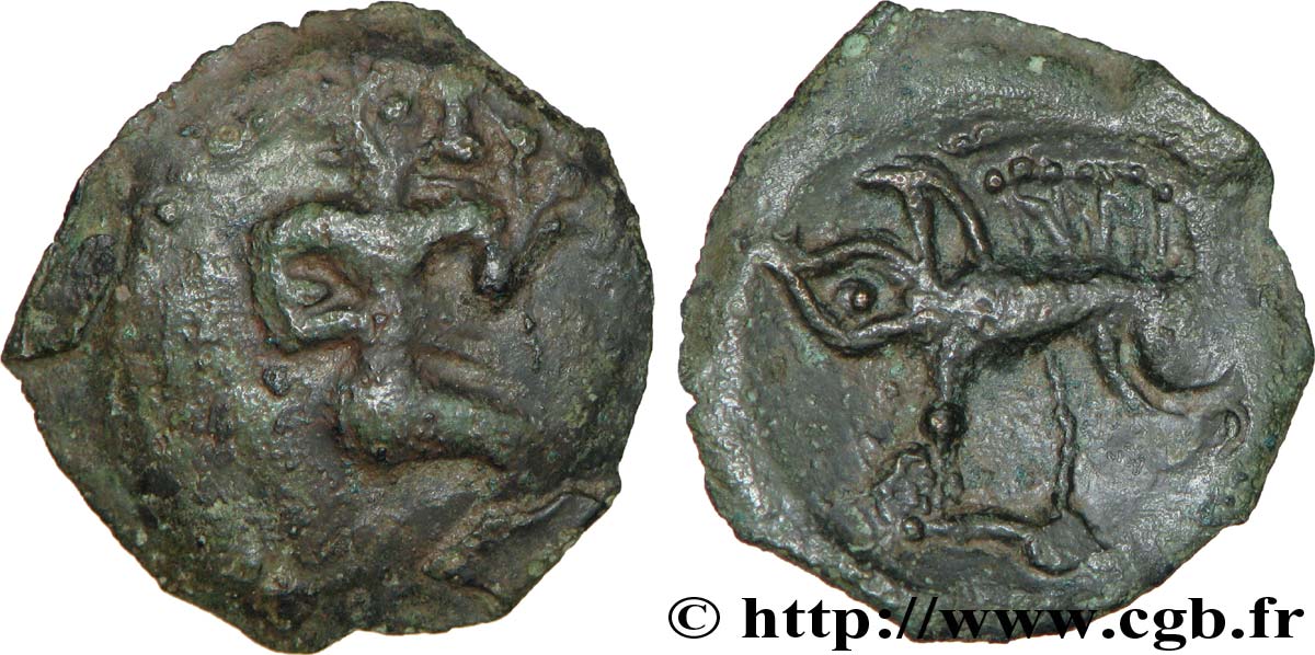 GALLIA - BELGICA - BELLOVACI (Regione di Beauvais) Bronze au personnage agenouillé et au sanglier VF/AU