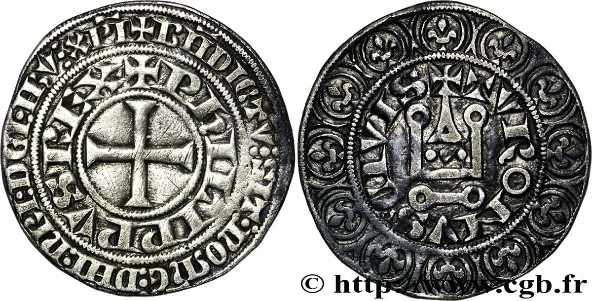 PHILIPPE III LE HARDI ET PHILIPPE IV LE BEL - MONNAYAGE COMMUN (à partir de 1280) Gros tournois à l O rond c. 1305  TTB+