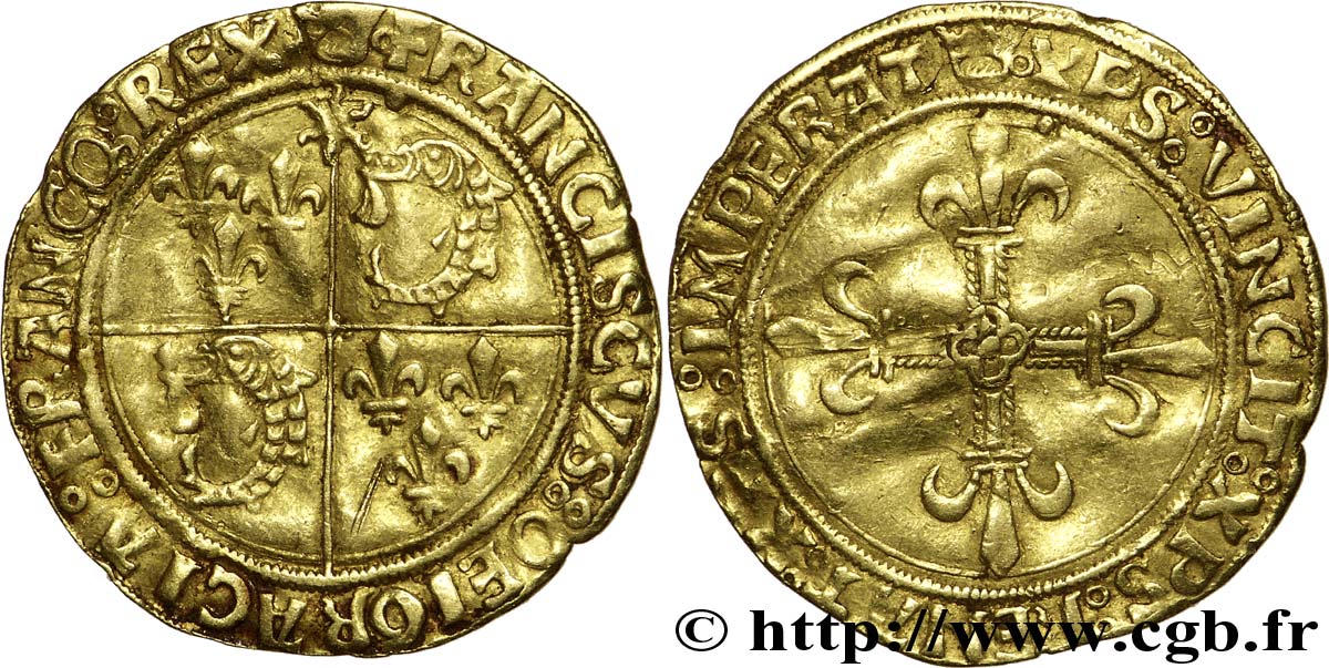 FRANCOIS I Écu d or au soleil du Dauphiné, 1er type 21/07/1519 Crémieu XF/VF