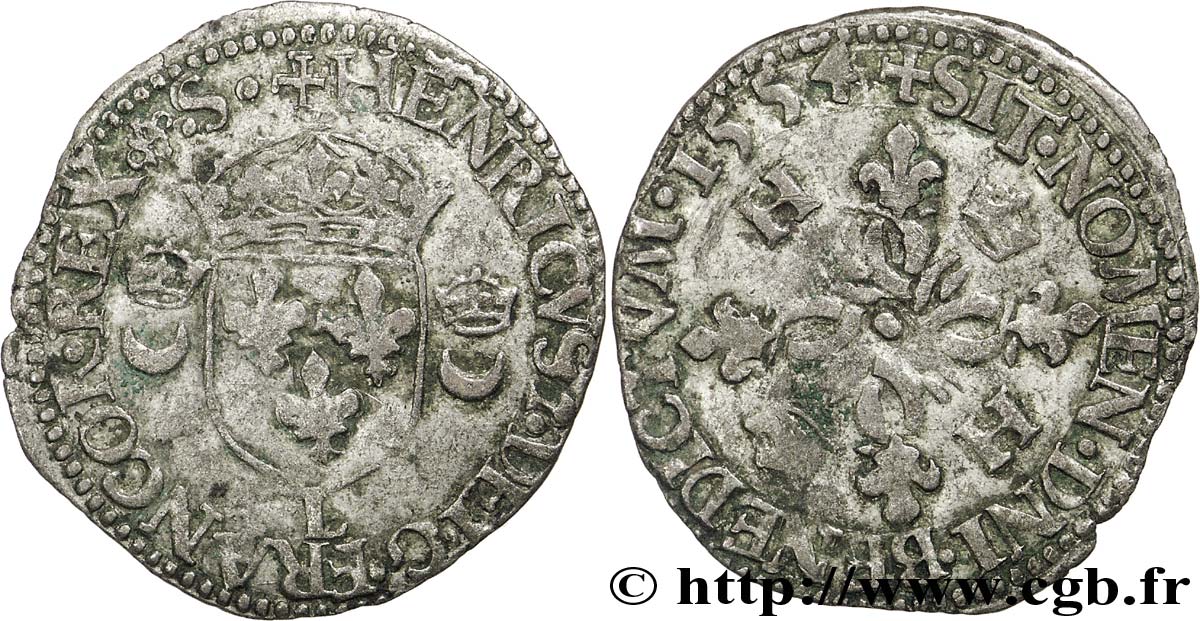 HENRY II Douzain aux croissants 1554 Bayonne  VF/XF