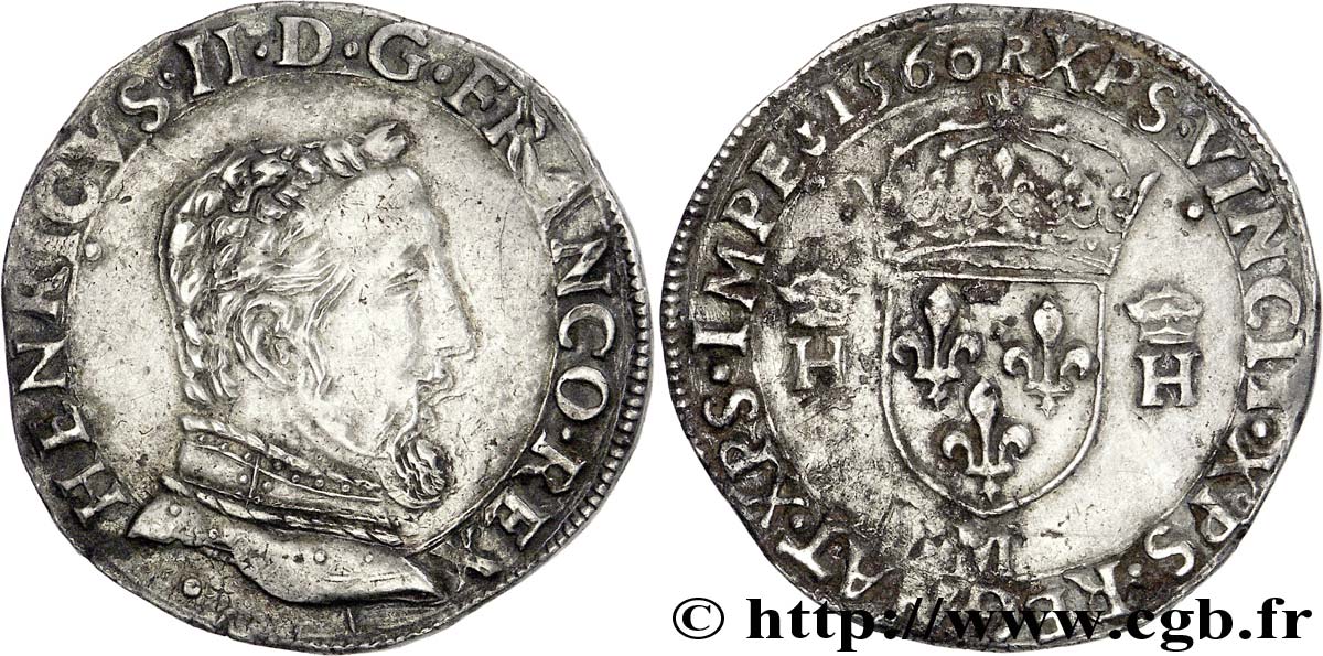 FRANÇOIS II. MONNAYAGE AU NOM D HENRI II Teston à la tête nue, 5e type 1560 Toulouse TTB